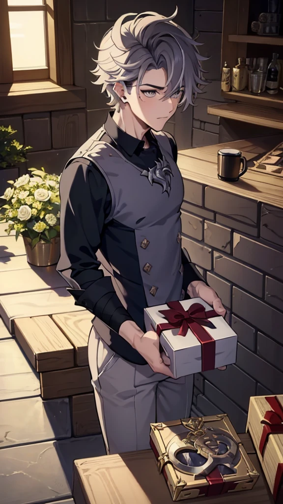 a picture of a man in a box with a bow, toy package, loot box, art of silverfox, holding gift, gifts, treasure chests, box, freud lucian, birthday wrapped presents, game case, boris valejo. octopath traveler, furraffinity, big bad wolf, furry fantasy art, card game, inside its box, box art