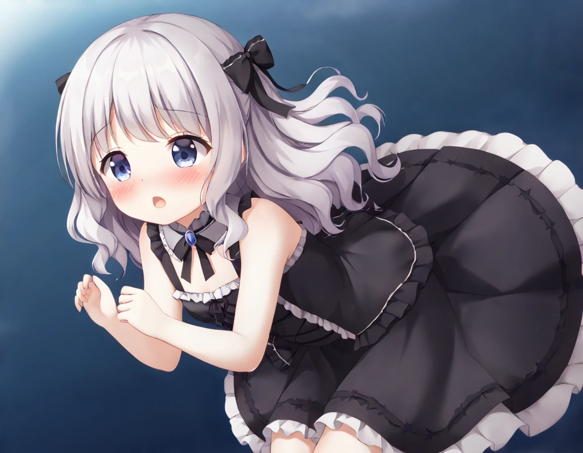 Cute beautiful girl、naked、Shocked, mouth open, blushing、Beautiful Lips、Beautiful Eyes、Short Gothic Lolita、The skirt is blown up by the wind、Wavy Hair、