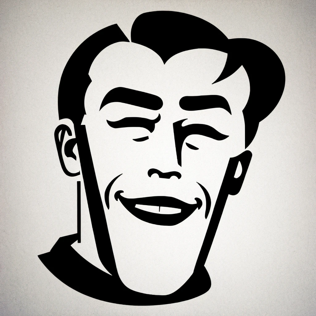 A psychobilly man in a minimalist stencil icon logo, awesome, professional, style MARVEL, with thick lines and a front view, suitable for STENCIL, WHITE BACKGROUND