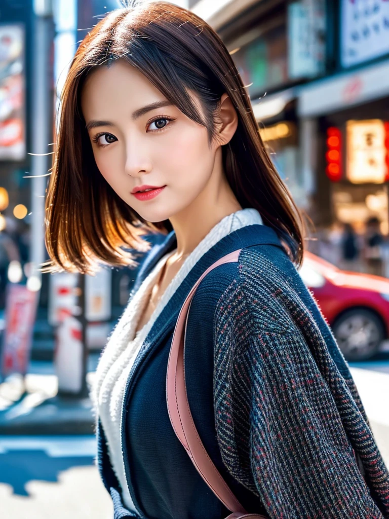 Create a hyper realistic and hyper detailed image of a sexy Japan woman with beauty face standing on Tokyo city road