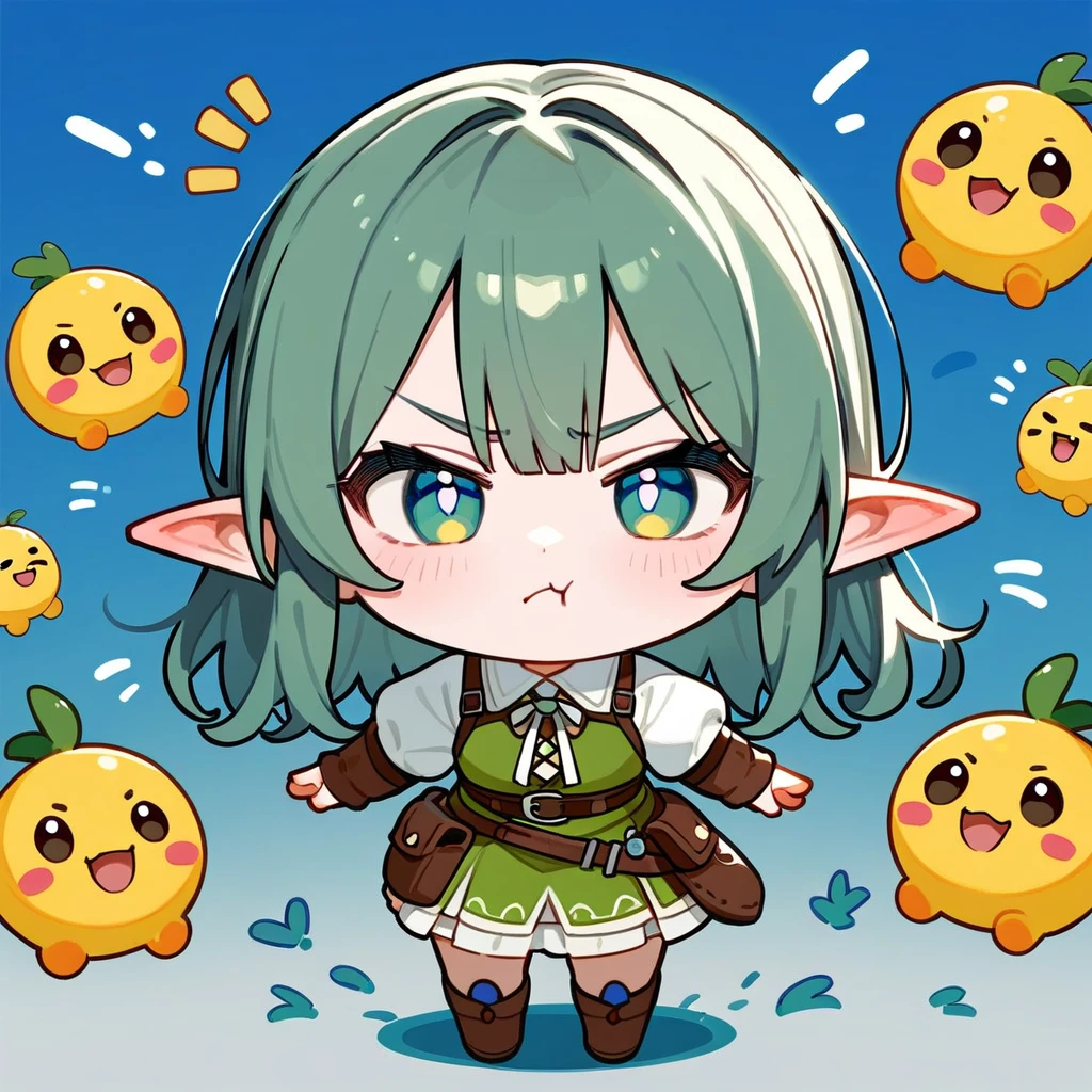 score_9, score_8_up, score_7_up, score_6_up, score_5_up, score_4_up, chibi, cute little elf with pouting face, emoji style