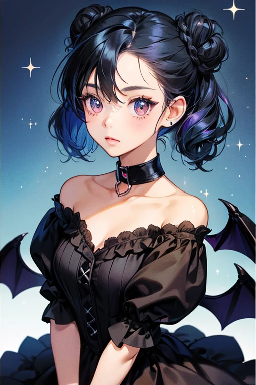 Midnight Pup is a black girl Chihuahua with cute brown eyes. She even comes with some bat wings! She has faint blue hair in a bun and she also comes with a white collar. SPARKLE; GLITTER