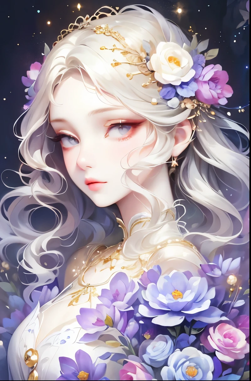 a beautiful girl, extremely detailed, highly detailed, intricate fractal art, 1girl, beautiful stars eyes, beautiful detailed lips, extremely detailed eyes and face, long eyelashes, Elegant Pose, cinematic lighting, Volumetric fog, dramatic colors, vibrant and vivid, photorealistic, 8K, best quality, masterpiece, official artwork, beautiful and aesthetic,Half-length portrait
