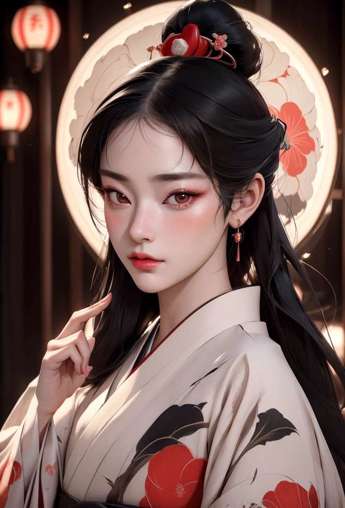 A geisha raising her middle finger, wearing a traditional geisha kimono, looking directly at the camera, detailed facial features, beautiful detailed eyes, beautiful detailed lips, extremely detailed face, long eyelashes, (best quality, 4k, 8k, highres, masterpiece:1.2), ultra-detailed, (realistic, photorealistic, photo-realistic:1.37), HDR, UHD, studio lighting, ultra-fine painting, sharp focus, physically-based rendering, extreme detail description, professional, vivid colors, bokeh, portraits, photography
