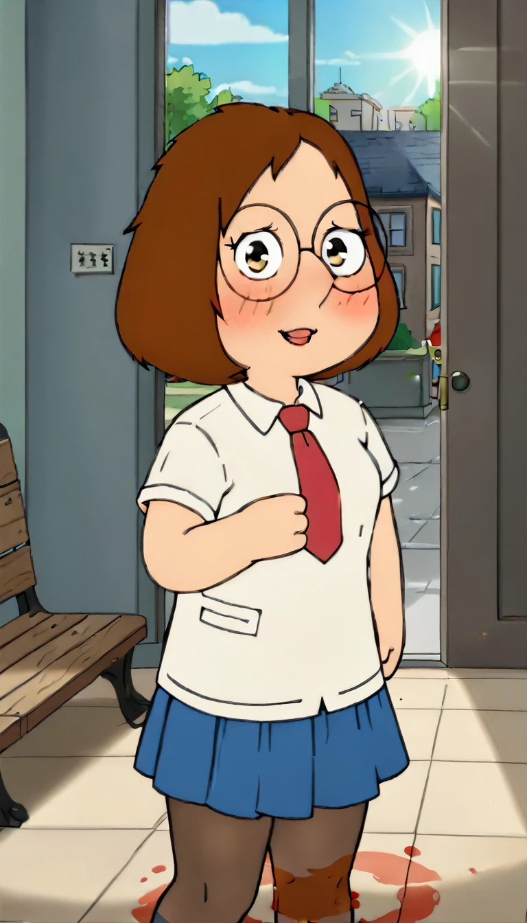  meg, (((1girl, solo, alone, short brown hair, glasses))), shortstack, flat color, looking at viewer, smile, parted lips,

(((   red necktie, pantyhose, white shirt, blue skirt, collared shirt, pleated skirt, shy smile, blush, looking at viewer, solo focus, getabako, scenery, window, locker, school, indoors, sunlight, building, day, reflective floor, bench, door    ))),

sexy pose, dynamic pose, dynamic angle, cowboy shot,

indoor,