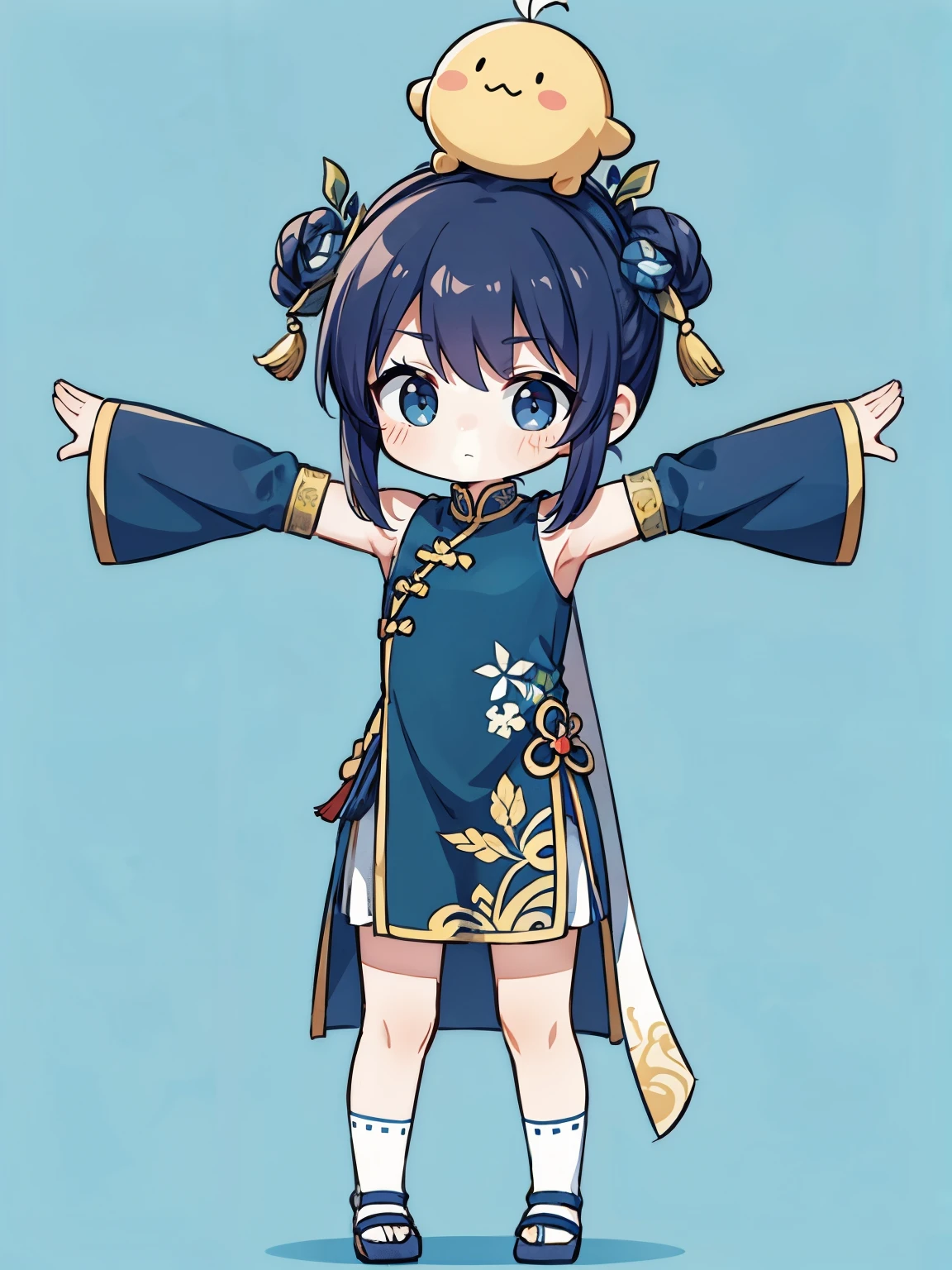 Costume，Chinese Tang Dynasty women，Standing，Show your shoulders,Show your neck，(((Show your arms)))，Show your thighs，Embroidered shoes，Ball head hairstyle，whole body，Blank Background