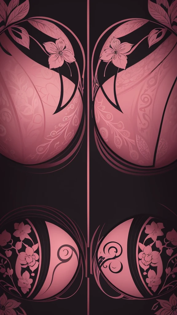 This image features a highly intricate and decorative pattern drawn in vibrant pink against a solid black background. The design showcases symmetrical swirl motifs, floral elements, and heart shapes, creating a complex yet harmonious arrangement. Various elements such as leaves, flowers, and butterflies are interwoven throughout the pattern, producing rich decorative details. At the center, there is a prominent heart shape filled with fine swirl motifs, surrounded by outward-spreading flowers and leaves. The repetitive nature of the pattern suggests its potential use for wallpaper, fabric, and other decorative purposes. The contrast between the bright pink and the black background emphasizes the visual impact, making the intricate details stand out vividly. Additionally, please incorporate skulls with intricate vine-like tattoos from various angles, positioned throughout the design in a balanced manner.