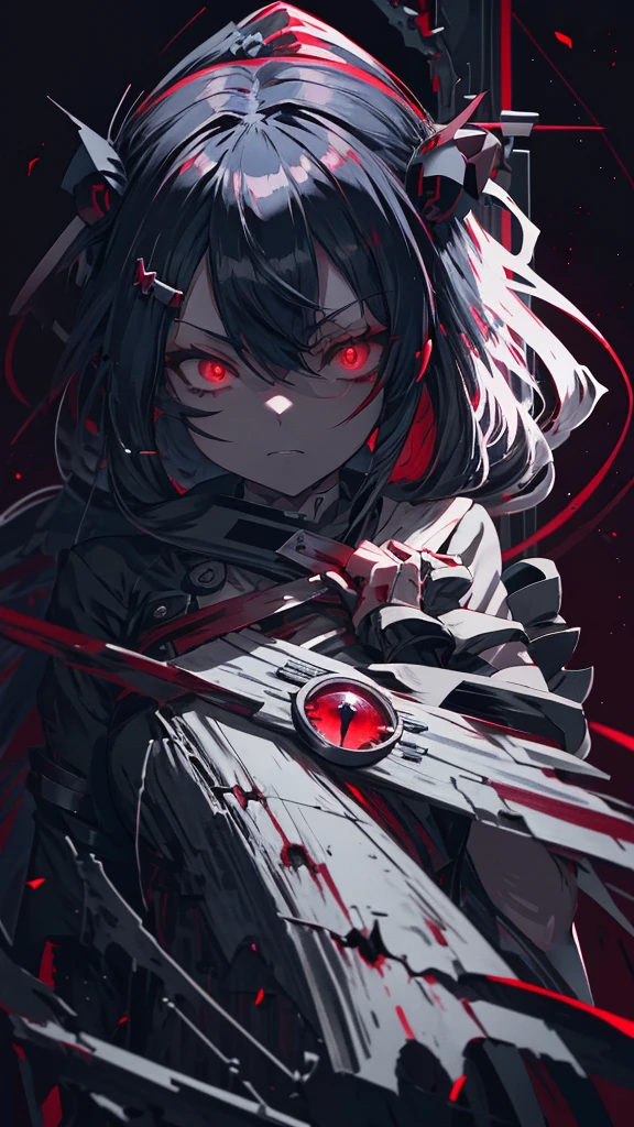 Red eyed anime girl holding a knife and bloody hands, Gothic Maiden Anime Girl, Gap Moe Yandere Grimdark, portrait Gap Moe Yandere Grimdark, gapmoe yandere, Devil Anime Girl, Nightcore, With eyes that glow red, yandere, Vampire Girl, Female Vampire Knight, yandere intricate, Burning, Red eye glow angle from the front eye patch