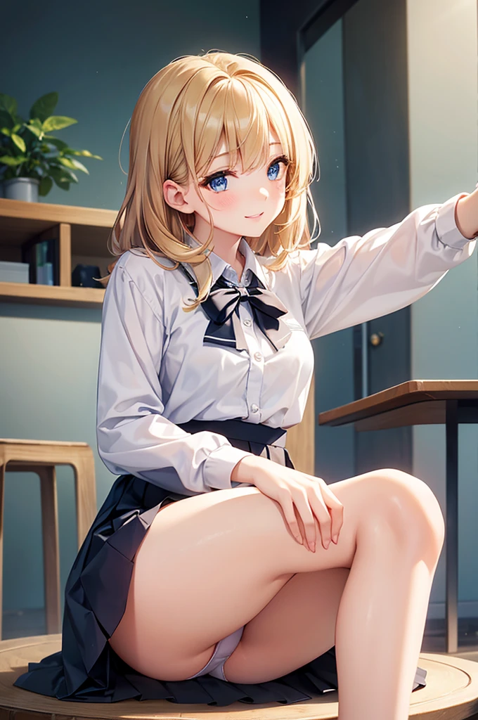 (Browsing Caution:0.99)、beautiful girl, (Roll up your skirt), Looking into the camera, Angle from below, Short skirt, Squat, A shy smile, Beautiful Skin, ((Highest quality, 16K, Tabletop: 1.3)), 1 Girl, The light shines on your face, Highly detailed face, Highly detailed lips, Beautiful Eyes、Realistic Skin、Cute design panties、shaving、Various Hair Styles、Different color uniforms、Natural clothes、Detailed panties、Spread your legs、sit、Squat、Long skirt