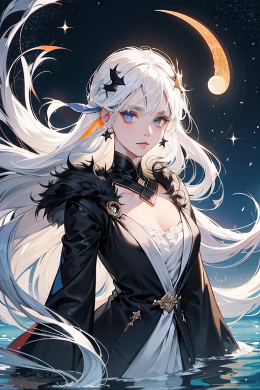 She has black fur, white hair and indigo eyes. She has a star on her forehead and crescent moon on her back. The moon and her hair turn orange when placed in cold water.  SPARKLE; GLITTER