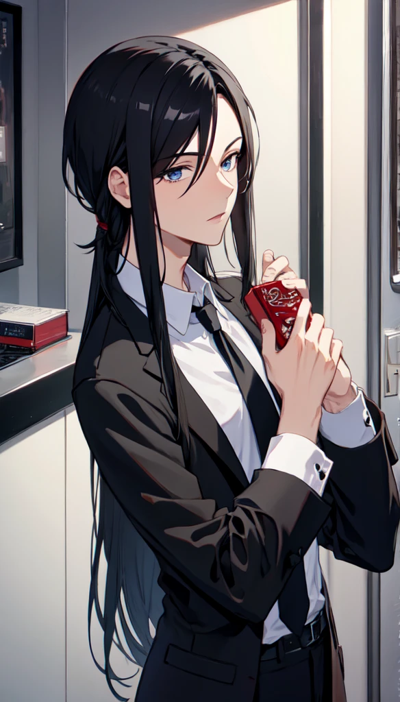 male character long black hair in darker style
Estilo anime