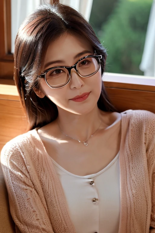 Highest quality、masterpiece、High sensitivity、High resolution、Detailed Description、Slender women、Slim Body、Glasses、Kissing Face、Eyes closed、blush、