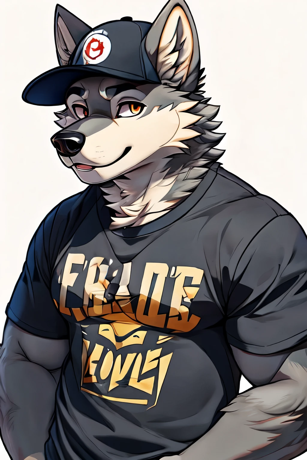 Canine, wolf, wolf male, Dark gray fur, wearing a shirt, Wearing a cap, furry art