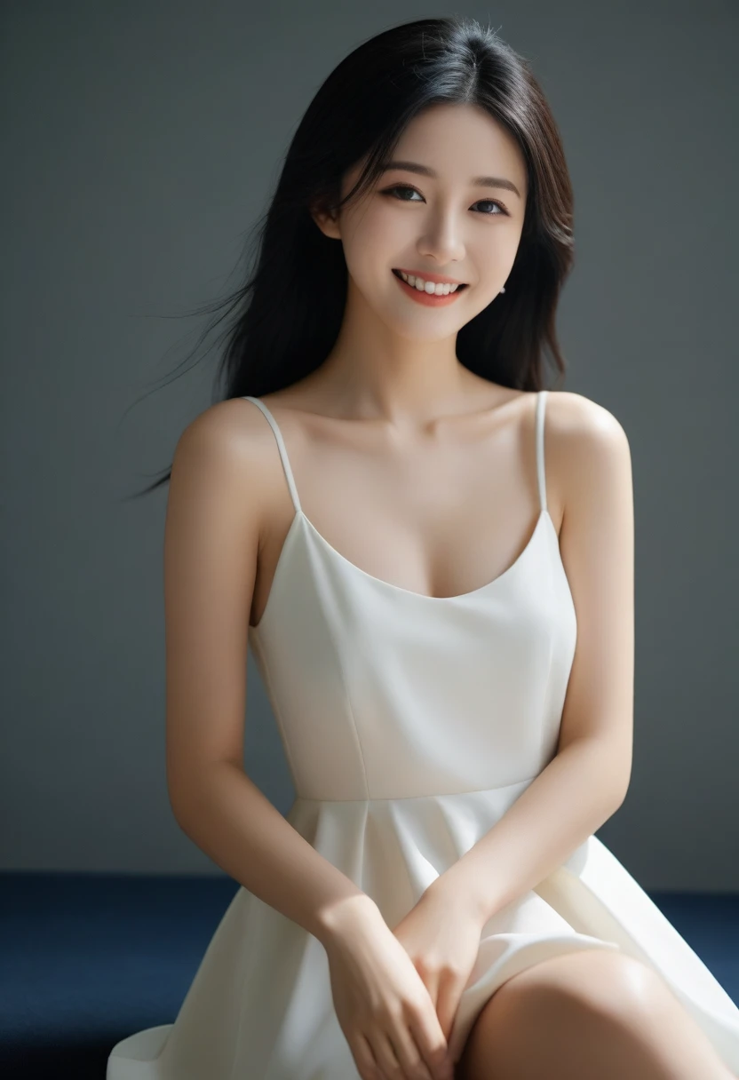 8K, Ultra-high resolution, Highest quality, masterpiece, 三分割法によるphotograph,Surreal, photograph, 1 Girl, (:1.3), pretty girl, Cute face, Beautiful eyes in every detail, 細かくdetailedに,masterpiece,, One Girl:1.2, Japan Female Announcer,whole body, Long dress,Deep side slits,Black high heels、Beautiful legs,A carefree smile,Heal the heart,Black Hair,Long Straight Hair,Looking at the audience、beauty,Long neck、Laugh a little、Please close your mouth and laugh、(((Ideal body type))),A cup small breasts :2,、Portraiture:2、Perfect Anatomy、鮮明なdetailed、detailed、Surreal、Light and shadow,Strong light