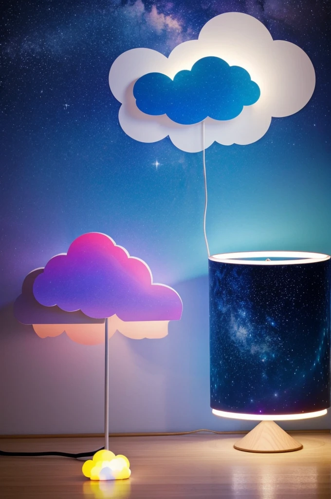 Create the design of a colored cloud lamp so that stars come out of it and are projected on the wall