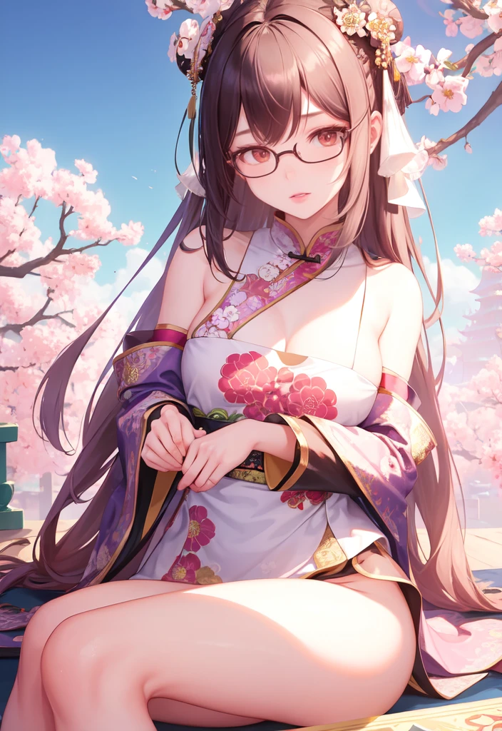 1 Girl, heroine, good looking, Splattered ink, Chinese Armor, (Upper Body), Black Hair, Floating Hair, Delicate eyes, Antique black and green damask patterned Hanfu, Fob, (F1.8), (masterpiece), (Portrait Shot), Front shot, White Background, (Movie Posters), arms Glasses naked