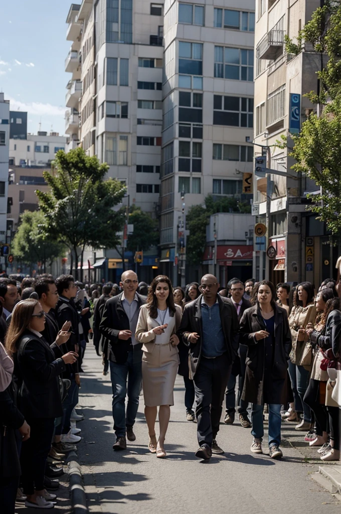photo d'une avenue avec une foule vu en trois-quarts