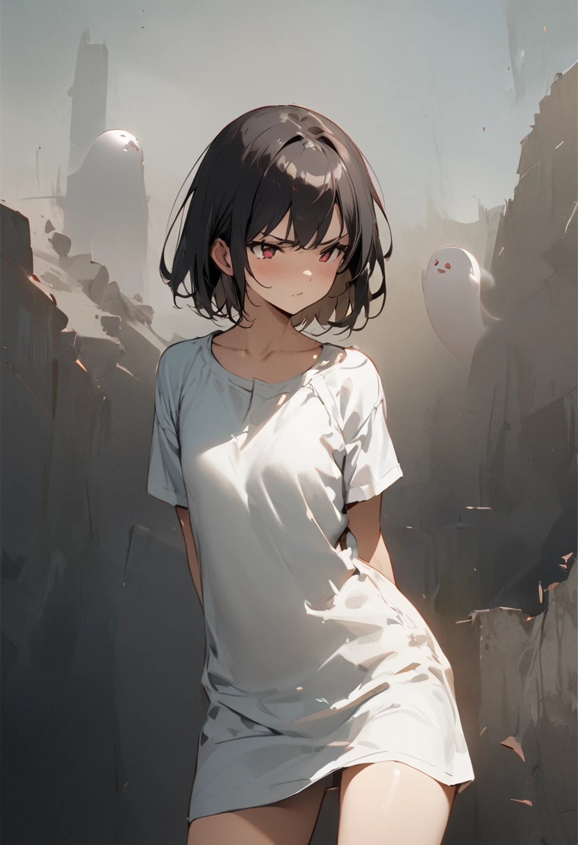 Ghost photos、ghost、Girl、Girl、Short、Younger、Lower school year、Baby Face、flat chest、Both eyes open、Glaring、Dynamic Angle、masterpiece、best quality、ultra-detail