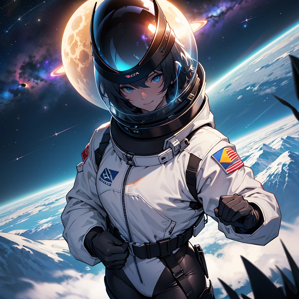  , night time ,  sexy space suit, eclipse in the sky , landscape 