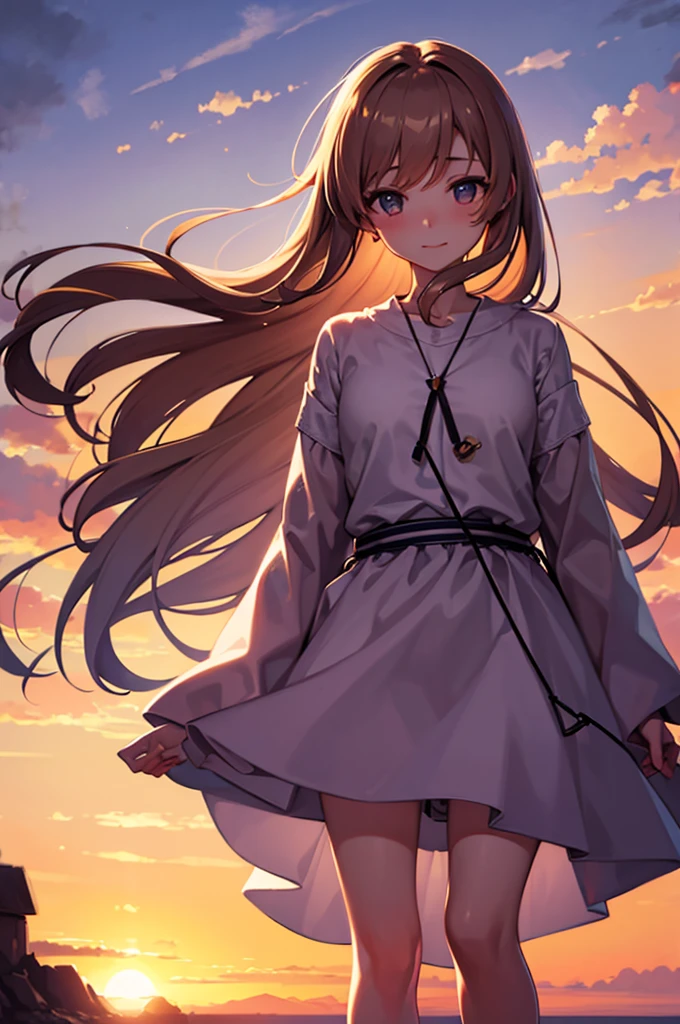 masterpiece, best quality, Stills, 1 girl, Cloud Girl, Floating in the air, closure, bright, Happy, Warm and soft lighting, Sunset, (spark:0.7)