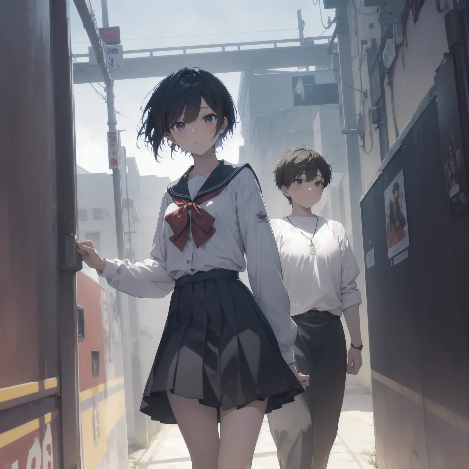 ultra-absurdres-Top quality by artist God, ultra-detailed, high resolution, anime moe artstyle, best anime 8k konachan wallpaper, pixiv contest winner, pool:2810, perfect anatomy,break, 1girl, (Please draw a girl walking sleepily to school alone. )break,(Solo,little female, 13-year-old:1.3),Full limbs, complete fingers,a junior high school student, (very short hair), short cut, flat chest, , small butt, small black eyes, beautiful detailed eyes, well-proportioned iris and pupils, expressive eyes, highres detailed hair, soft expression, salor school_uniform, sailor collar, serahuku, bow, pleated skirt,(Detailed Lighting), (Detailed background), in the School commute route. break,super detailed skin, Best cinematic lighting powered by famous artist, 8k,beauty illustration,photoshop_(medium),very aesthetic,break,((artist:toosaka_asagi )), artist:clamp ,artist:carnelian ,artist:kantoku ,