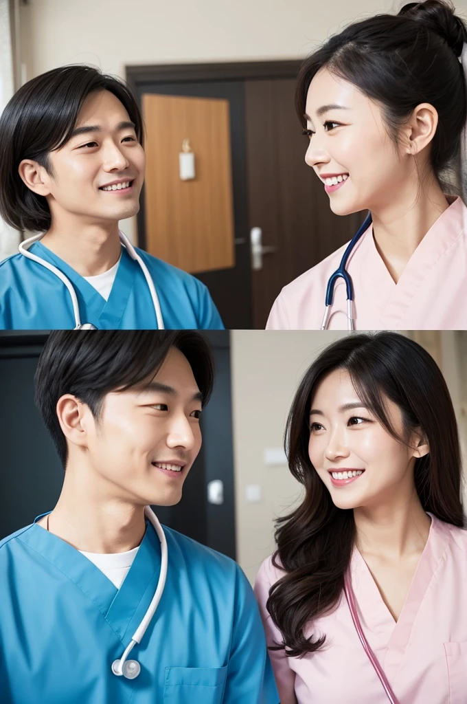 Create an icon for Instagram。
Please include the following elements。
・A happy couple・Husband looks like a doctor、My wife is a nurse. An illustration-style icon that gives the impression of health.