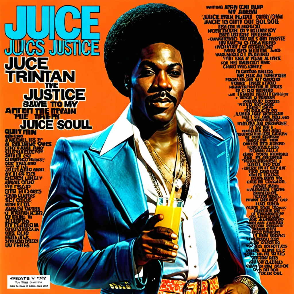 Create a 1970s vinyl album cover for an african-american male r&b superstar named "Juice Justice". The name of the album is called "Quit Tryin To Save My Soul".
