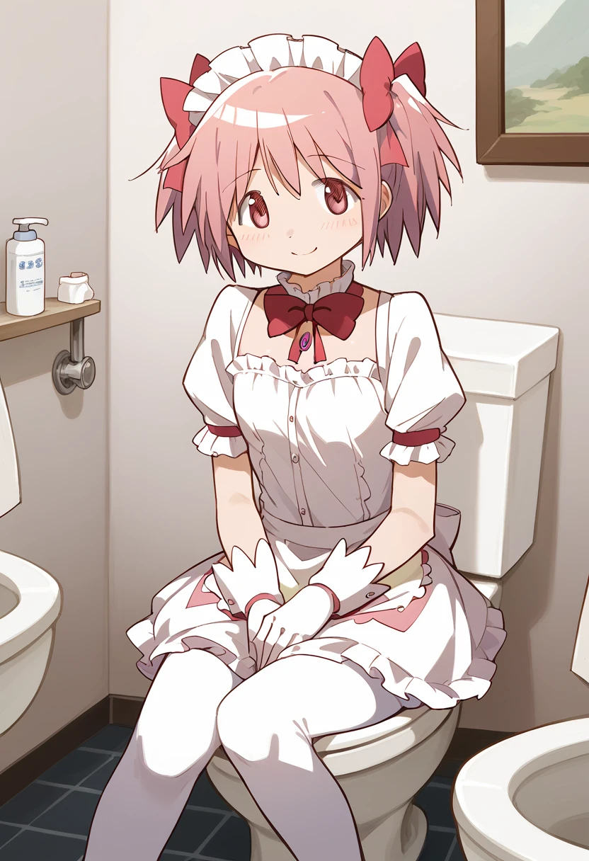 madoka \(Puella Magi Madoka Magica\),1girl,short twintails, ((looking at the viewer)), (smile), {{maid}}, {pink hair}, 1girl, spiroast, {{kaname madoka}}, in a cold, dark public toilet {artist:yoneyama_mai}, {by misaka12003, stu dts} {artist:quasarcake}, {artist:ciloranko}, {oil painting}, realistic, gradient, best quality, amazing quality, very aesthetic, absurdres, best quality, amazing quality, very aesthetic, absurdres