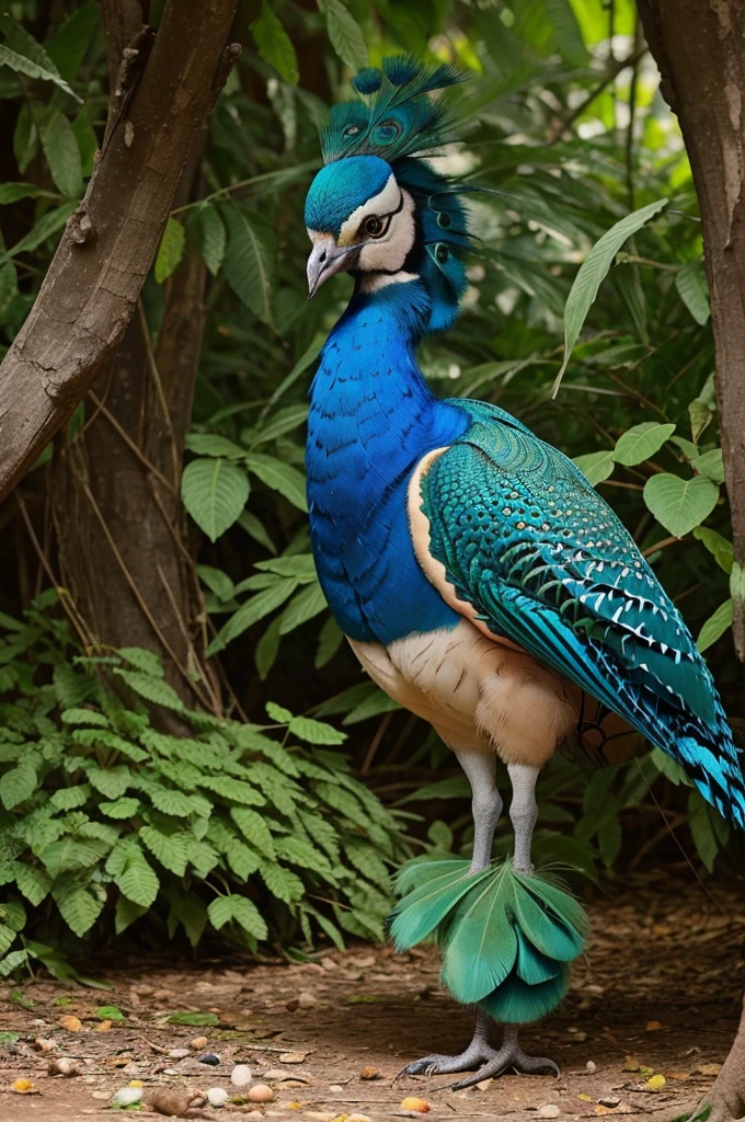 Hansika Motwani is a peafowl bird, She is a bird but her head looks like girl, from neck to full body looks like peafowl bird. peafowl legs, peafowl wings. Bird body, peafowl body,   perfect picture, perfect bird, real bird, Real head replace with real peafowl head. Exact Bird. Colorful peafowl. Full body Bird. Realistic picture. She sit on her eggs.