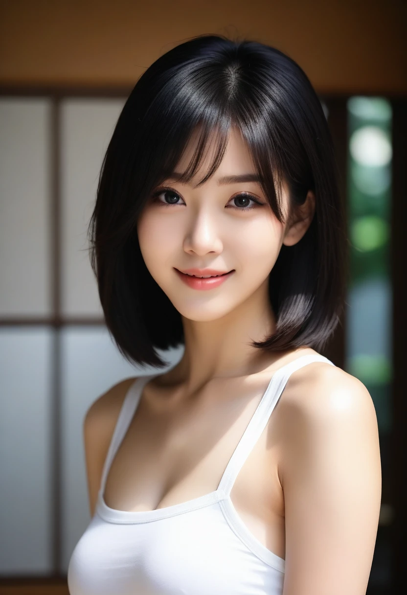 8K, Ultra-high resolution, Highest quality, masterpiece, 三分割法によるphotograph,Surreal, photograph, 1 Girl, (:1.3), pretty girl, Cute face, Beautiful eyes in every detail, 細かくdetailedに,masterpiece,, One Girl:1.2, Japan Female Announcer,upper body,sports gym,Bra Top,Sweat is dripping from my chest,Refreshing sweat,Full of sex appeal,Sensual,A carefree smile,Heal the heart,Black Hair,Short Bob,Looking at the audience、beauty,Long neck、Laugh a little、Please close your mouth and laugh、(((Ideal body type))),A cup small breasts :2,、Portraiture:2、Perfect Anatomy、鮮明なdetailed、detailed、Surreal、Light and shadow,Strong light