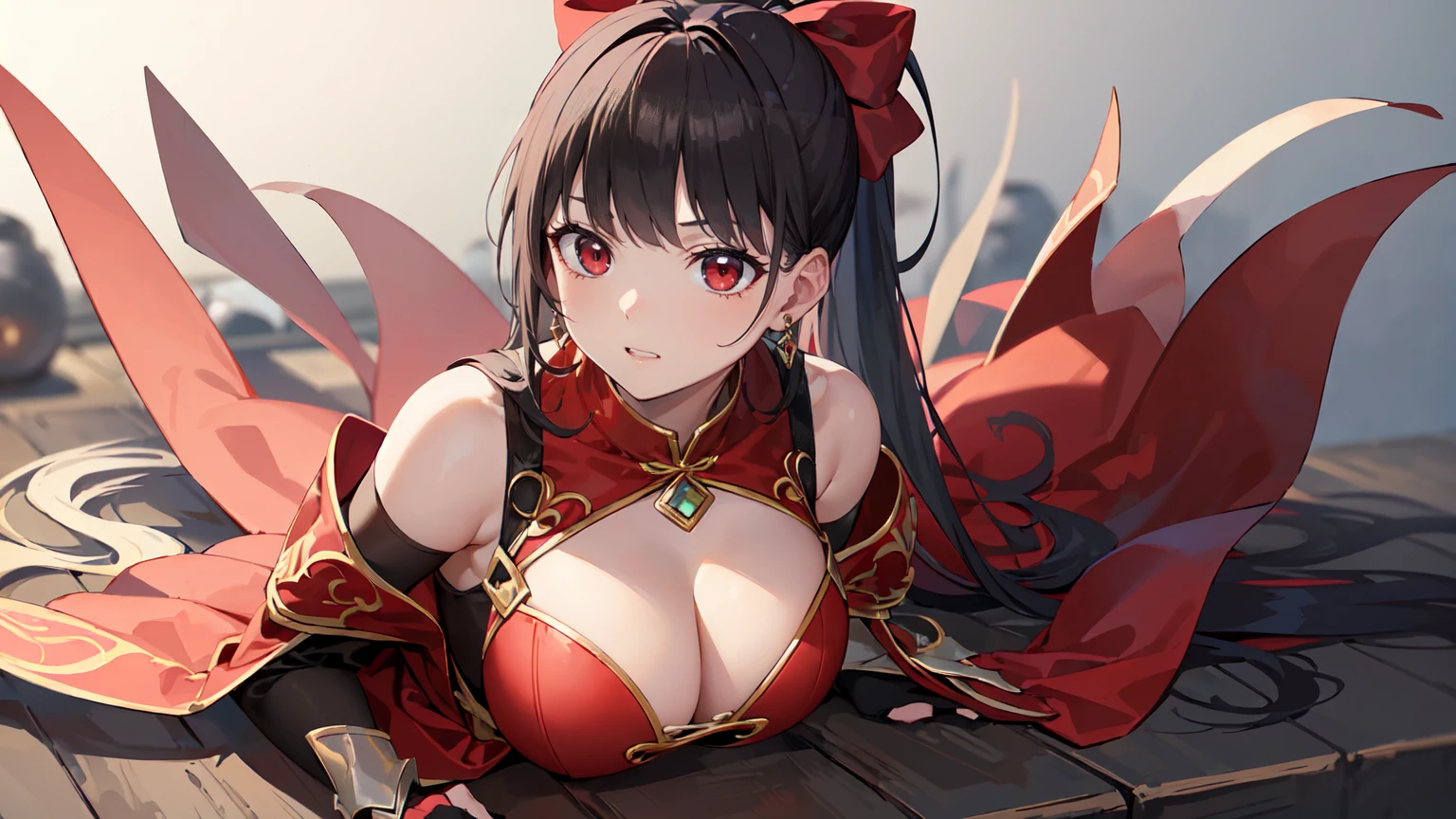 (masterpiece:1.2), Redhead,ponytail,greenいリボン,桃色ofエプロンドレス,(Anna Millers:1.5),Red High Heels,白色ofbackground, Cute face, (赤いeye:1.5), Perfect body (大きなchest:1.3), Red Shoes, Hair Ribbon, Highest quality, High resolution, unity 8k wallpaper, (figure:0.8), (eyeof中of美しいディテール:1.6), Highly detailed face, Perfect lighting, Highly detailed CGI, (白色ofbackground:1.5), I don't have anything in my hands, 1人of女of子, 全身1人of女of子, armor, black_hair, Blurred, Blurred_background, Blurred_prospect, chest, green_eye, Closed_mouth, depth_of_Field, Earrings, jewelry, length_hair, Looking_in_Audience, smile, 一人in, upper_body