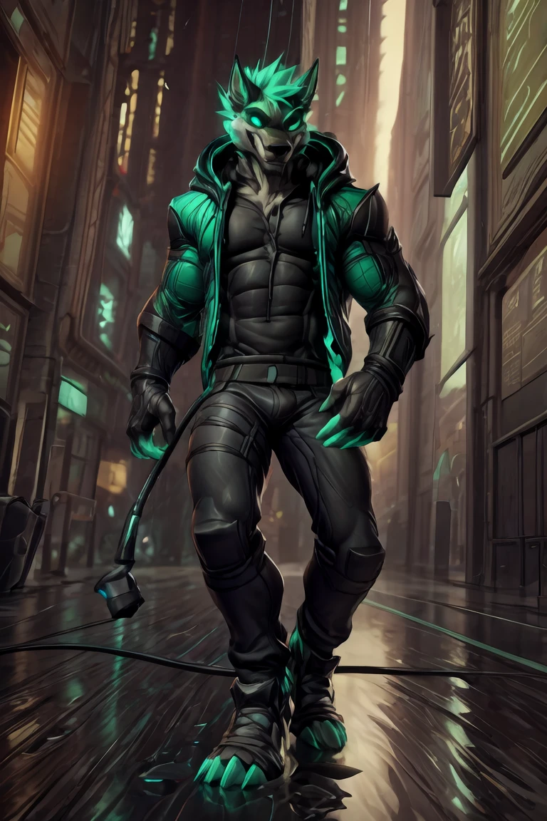 Empty, Reality, , The art of math, roadside + asphalt + Big cities, (rain drop:1.2),rain, Detailed background, Bright Lights, foot splash on a puddle of rain,
Low Angle, (Front view:0.9), Solitary, male, Cerberus-fortnite 和, Fitness, Kind eyes, Delicate eyes,anthro
Black joggers pants, blue-green unbuttoned (hoodie:1.2), T 恤, blue-green Black (sports shoes:1.2), Black (blue-green:0.6) (Gloves:1.2), Wired headphones, Headphone cable,
Smile, confidence, sit, Bend your knees, Photo poses,
Pass null_ghost, By Norka, author:W4G4, From voidlesky, author:lost-paw, author:warden006, From tattooorexy,