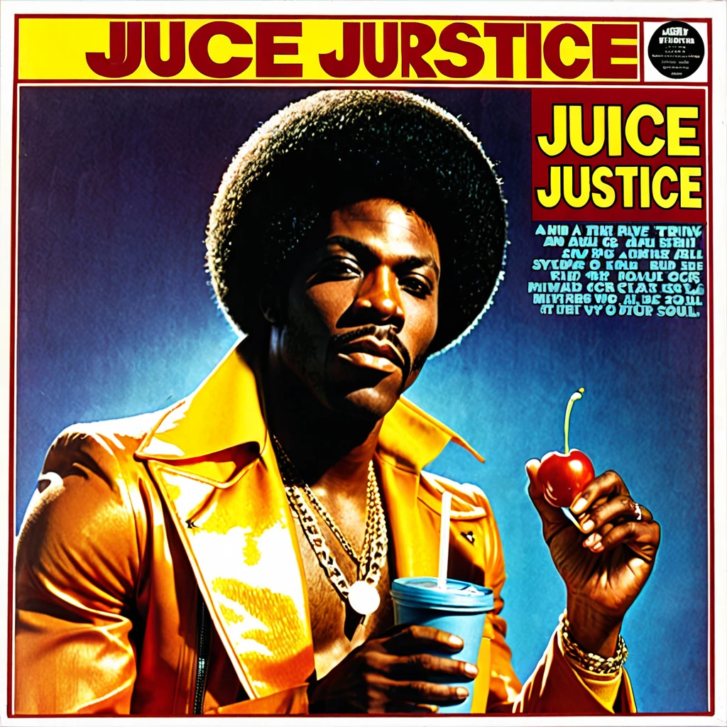 Create a 1970s vinyl album cover for an african-american male r&b superstar named "Juice Justice". The name of the album is called "Quit Tryin To Save My Soul".