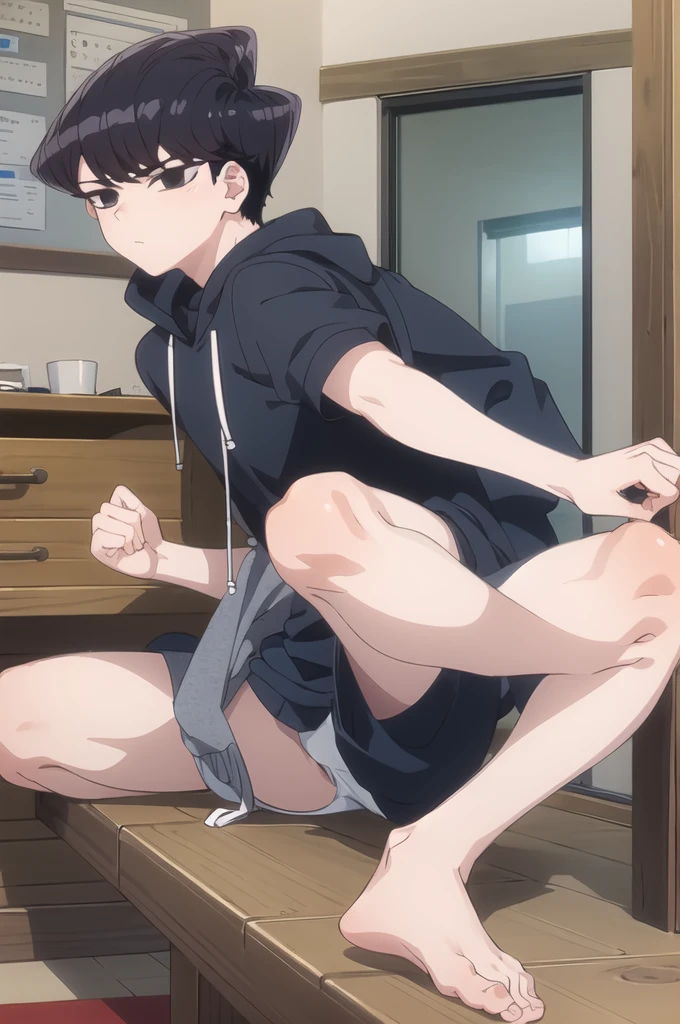 A boy with black hair, black eyes and fair skin. in the style of Anime: Komi-San.