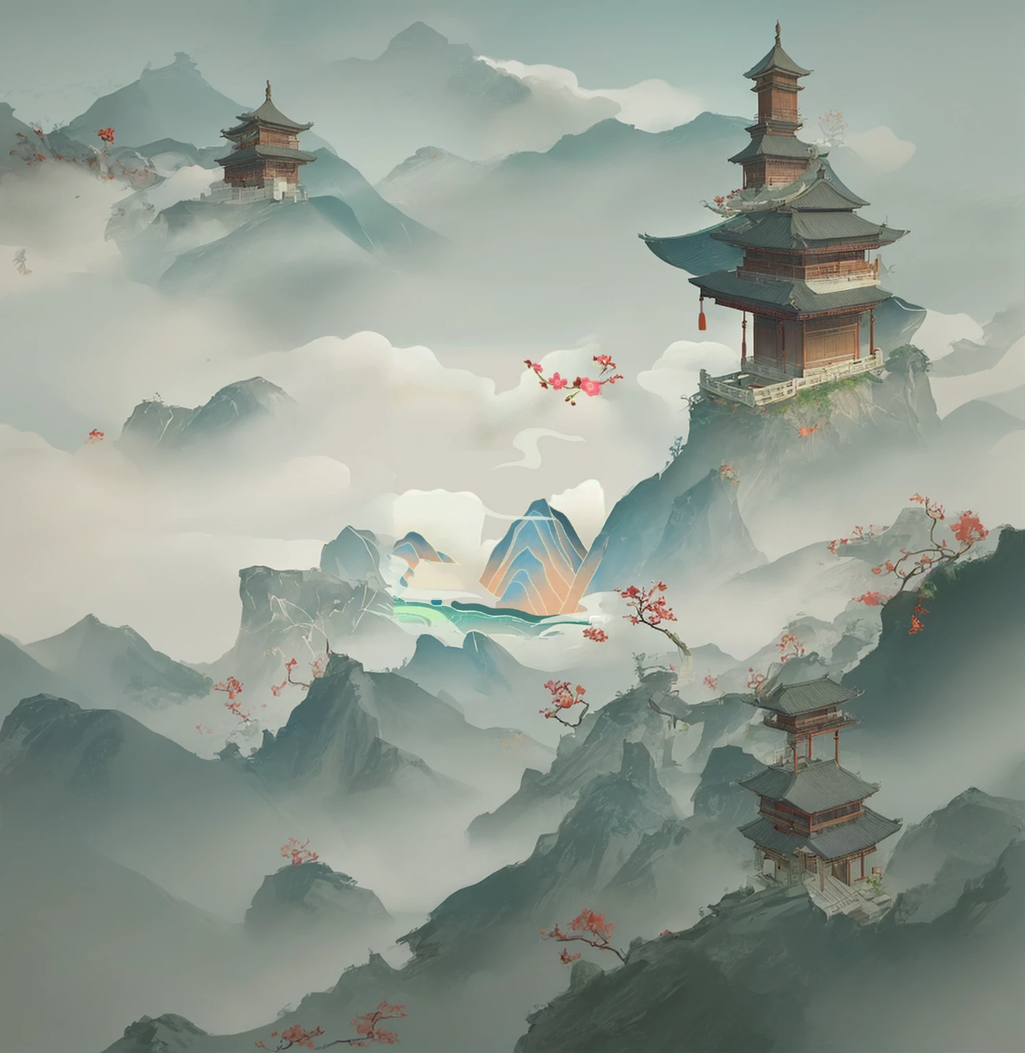 traditional Chinese painting,antiquity,landscape,