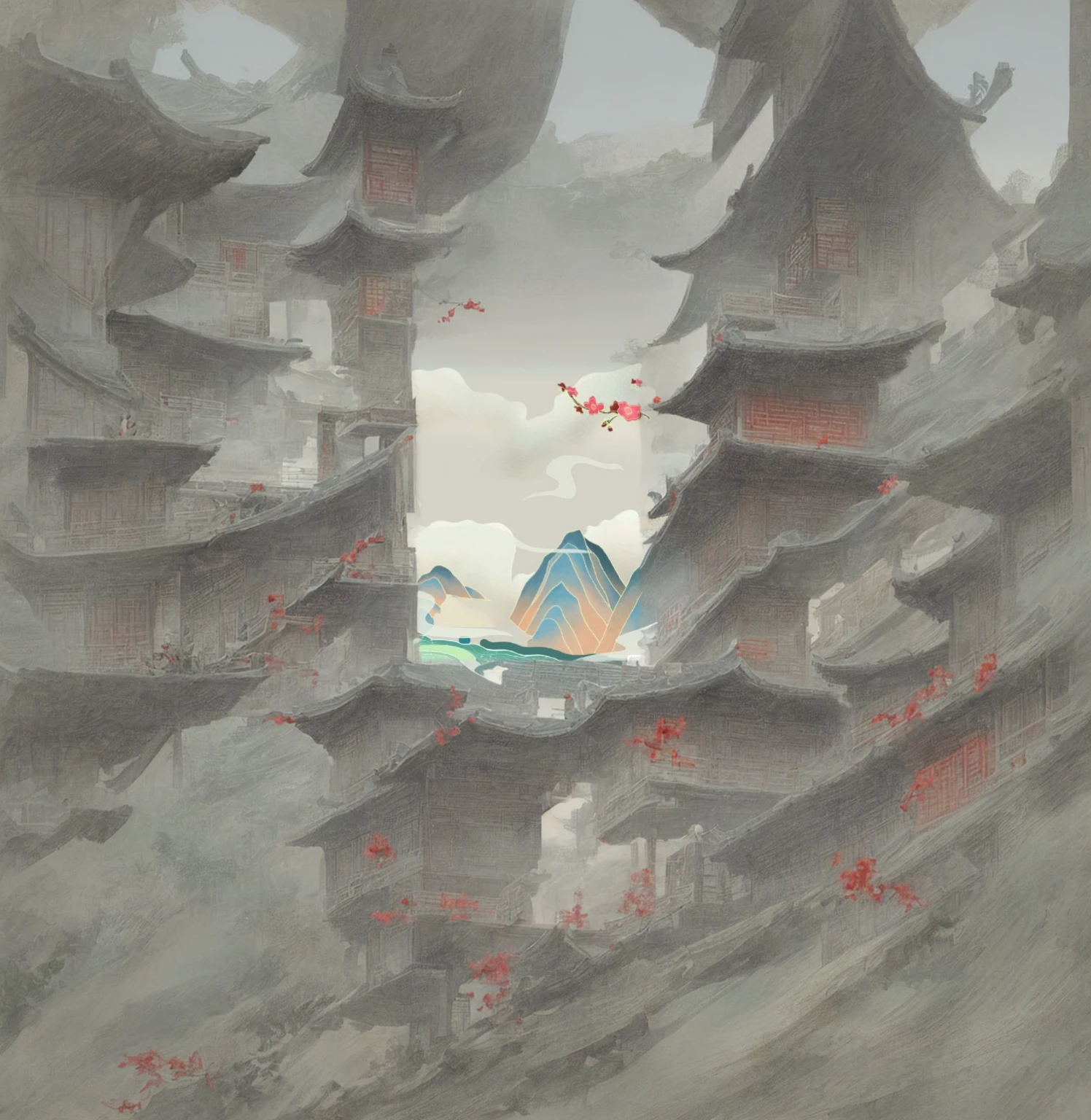 traditional Chinese painting,antiquity,landscape,