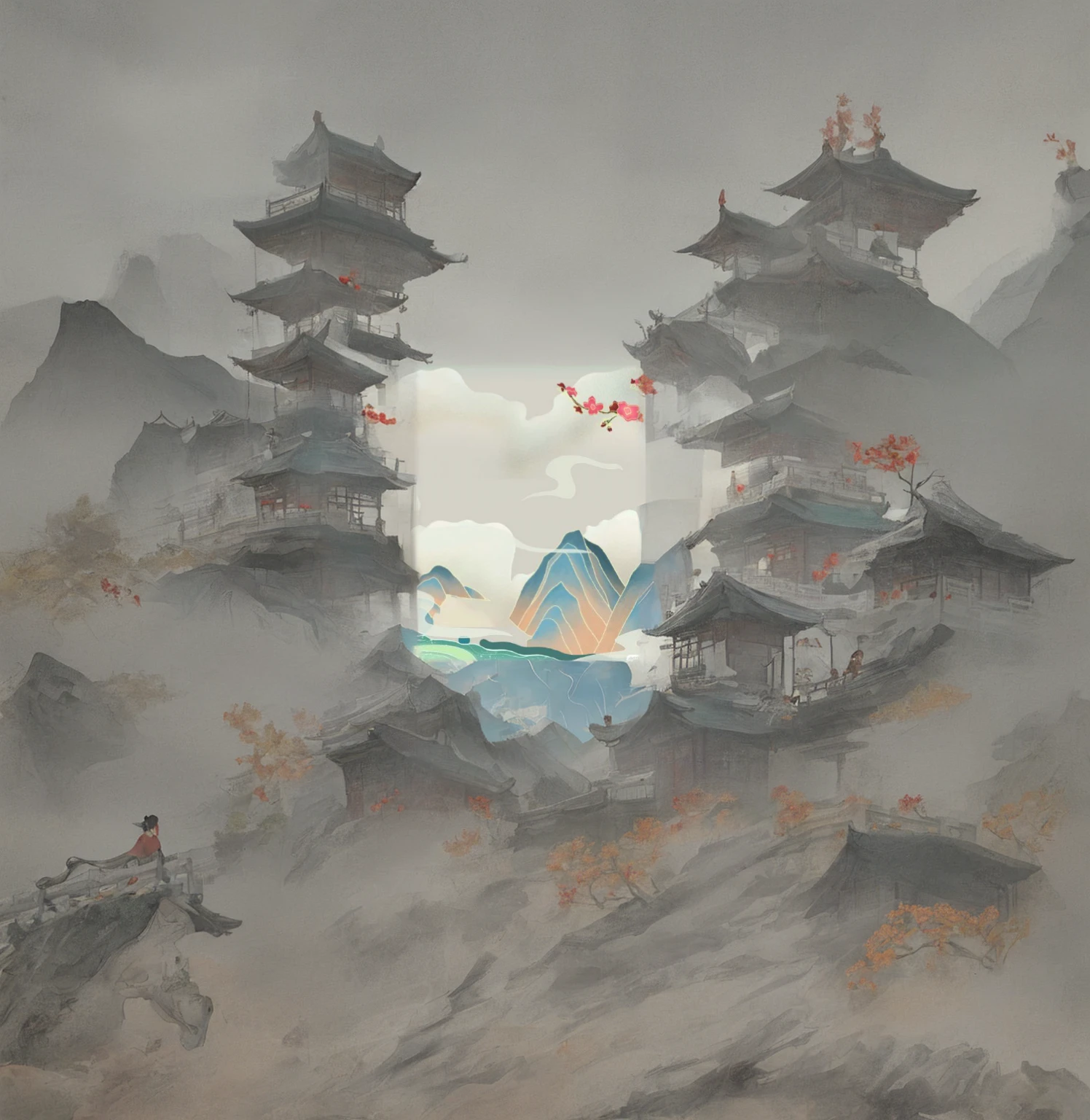traditional Chinese painting,antiquity,landscape,