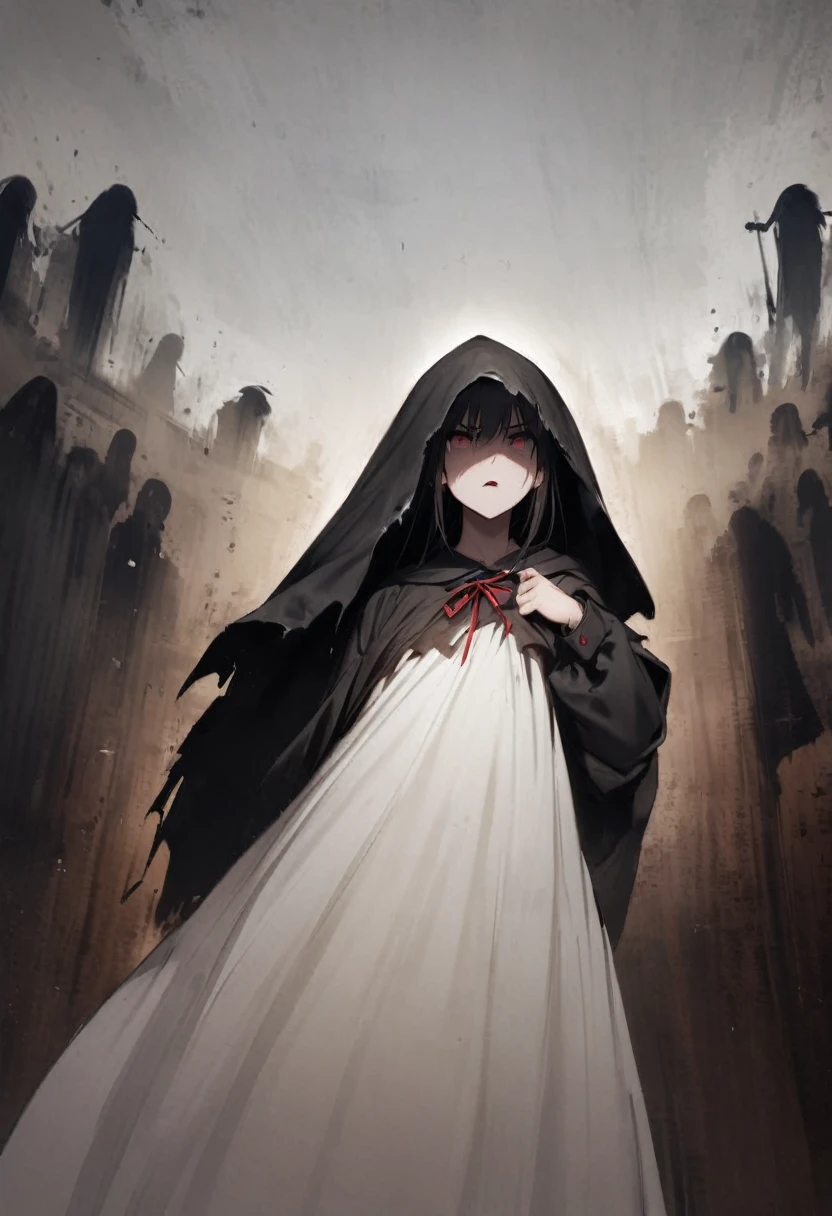 camera、Ghost photos、ghost、Midsummer、picture、Horror、fear、Creepy、Girl、Girl、Short、Younger、Lower school year、Baby Face、flat chest、Both eyes open、Glaring、Dynamic Angle、masterpiece、best quality、ultra-detail、ectoplasm、grim Reaper