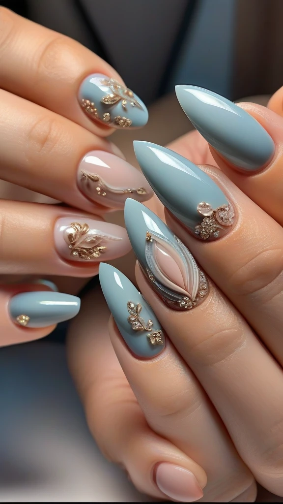 A detailed manicure with intricate nail art, glossy and bejeweled nails, beautiful detailed nails, delicate nail decorations, ornate nail polish patterns, glamorous nail designs, rhinestones and gems on nails, ornamental nail art, luxurious nail embellishments, intricate nail accessories, opulent nail decals, extravagant nail styling, sophisticated nail fashion, exquisite nail embellishments, ornate nail embellishments, lavish nail decorations, (best quality,4k,8k,highres,masterpiece:1.2),ultra-detailed,(realistic,photorealistic,photo-realistic:1.37),studio lighting,extreme detail description,professional,vivid colors,bokeh