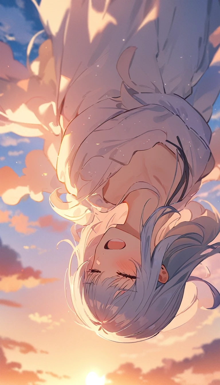 masterpiece, Highest quality, Movie stills, 1 Girl, Cloud Girl, Floating in the sky, close, bright, Happy, Warm and soft lighting, sunset, (spark:0.7)