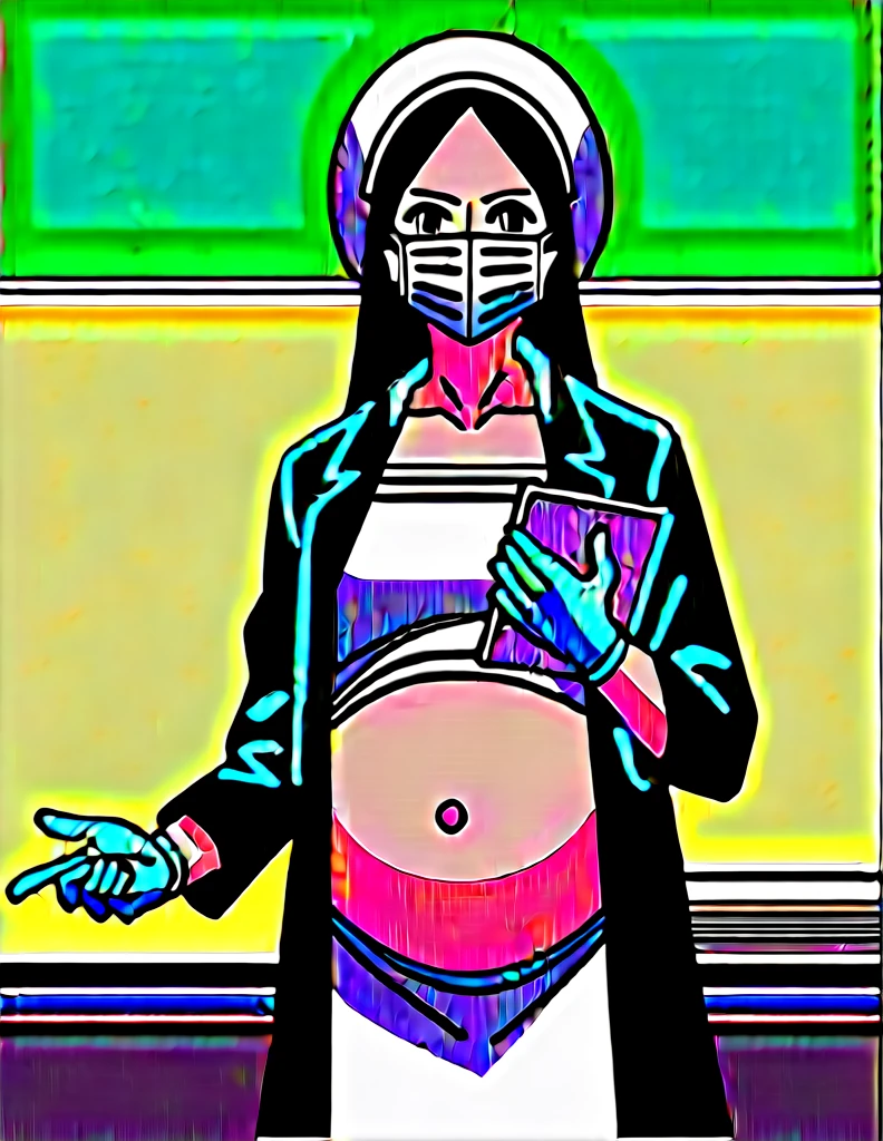 Score_9, Score_8_up, Score_7_up, source_anime, Kasuganoray, pale skin, long hair, scrubs, surgical mask, surgical cap, long maternity clothes,
1 girl, pregnant, solo, rubber gloves, clipboard, looking down, frowning, privacy screen, operating bed, operating room operating room lights, in operating room standing,