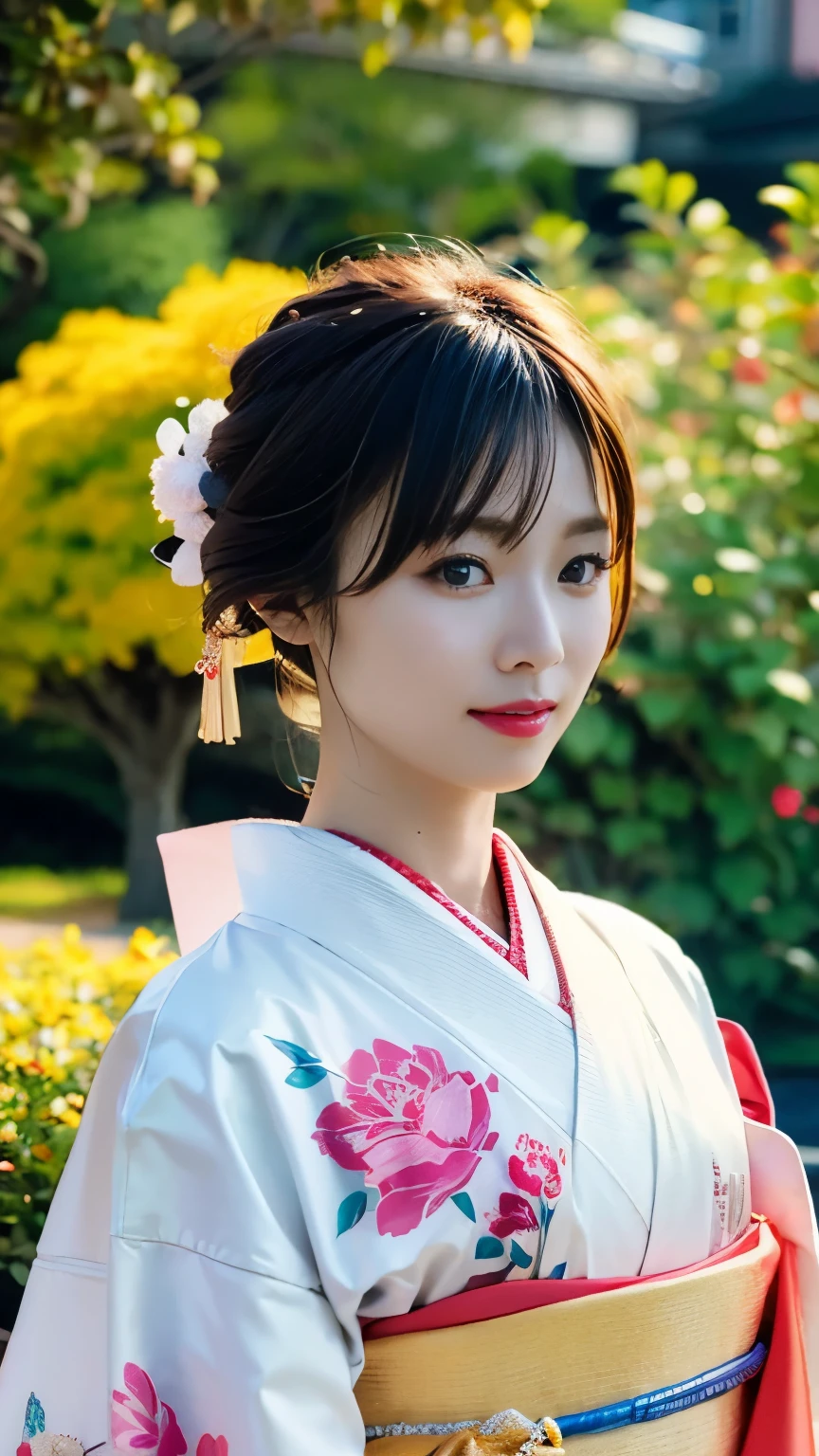 (((Carefully drawn with perfect anatomy))),Kimono photo shoot in the Japanese garden of a long-established luxury inn,The collar of the kimono is pulled back, revealing the white nape of the neck.,艶やかな立ち姿を前から口角を上げて上品に微笑む所を広角レンズでkimonoのすそまで入れて全身撮影,(((美しいBlack Hairを日本髪の伊達兵庫に整えて頭に差した沢山のかんざし:1.3))),One girl,One personで,A dignified smile,Chestnut brown eyes that even capture the reflected light,Black Hair,hair ornaments,An elegant posture with knees together,Inner thighs,Furisode kimono,kimono,((Red lips)),compensate,Tassel,rope,eye shadow,紫色のkimono,Nishijin obi,Masterpiece,Ulzan 6500,(Realisticなphoto),masterpiece,High resolution,Highlights the best light and shadow contrast,Main Character,Very high depth of field,soft delicate beautiful attractive 顔,Beautiful Edge Oiran_woman, a woman in a kimono posing for a picture,Perfect Edge Oiran_body,edge Oiran_Hairstyle,(Saiharu Body),(Tabletop,high quality,最high quality),(Delicate eyes and face),Ray Tracing,Highly detailed CG Unity 4k wallpaper,One person,Best image quality,Excellent detail,超A high resolution,Realistic:1.4),Attention to detail,Beauty condensed in 1girl,Beautiful brown hair,繊細でHigh noseを持つ美しい顔,Long limbs like a model,Tight waist,High nose,Clear chestnut eyes,Glossy lips, 