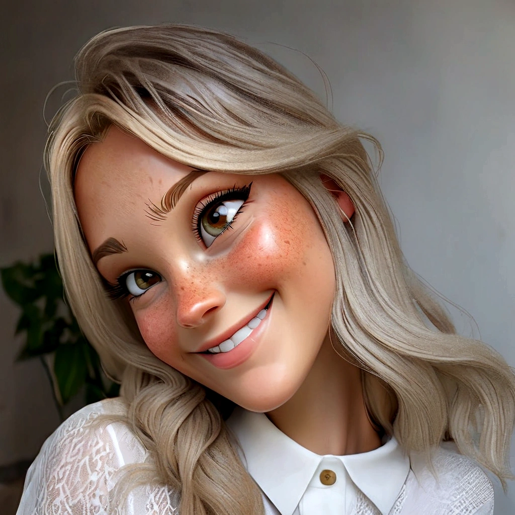 blond woman with freckled hair and a white shirt smiling, kailee mandel, profile image, inspired by Károly Lotz, blonde hair and large eyes, close up of a blonde woman, daniela uhlig, karolina cummings, brunette with dyed blonde hair, blonde swedish woman, holly bruce, magdalena andersson, headshot profile picture