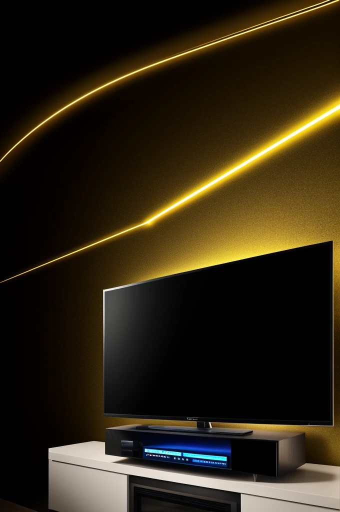 Company logo , horizontal, golden letters that say SMART connection turns your TV into a modern black background and flashes of light