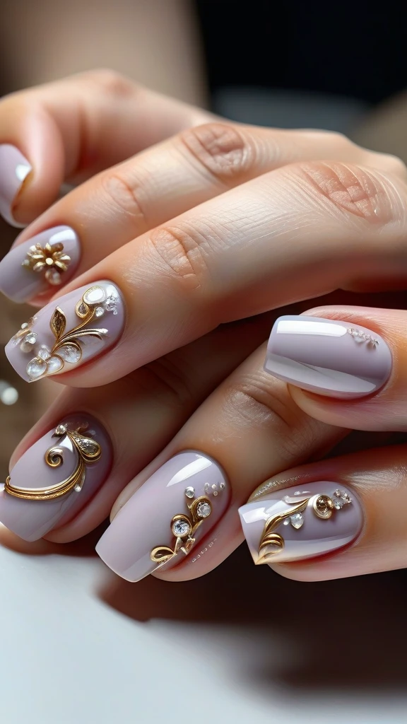 A detailed manicure with intricate nail art, glossy and bejeweled nails, beautiful detailed nails, delicate nail decorations, ornate nail polish patterns, glamorous nail designs, rhinestones and gems on nails, ornamental nail art, luxurious nail embellishments, intricate nail accessories, opulent nail decals, extravagant nail styling, sophisticated nail fashion, exquisite nail embellishments, ornate nail embellishments, lavish nail decorations, (best quality,4k,8k,highres,masterpiece:1.2),ultra-detailed,(realistic,photorealistic,photo-realistic:1.37),studio lighting,extreme detail description,professional,vivid colors,bokeh