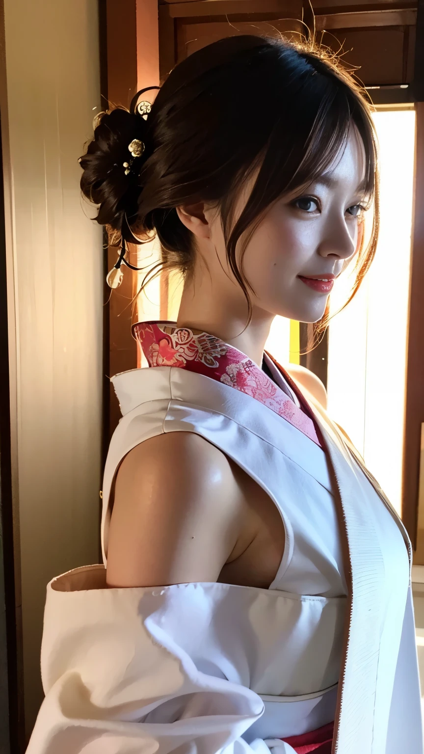 (((Carefully drawn with perfect anatomy))),Photo session in a traditional Japanese room at a long-established luxury inn,The collar of the kimono is pulled back, revealing the white nape of the neck.,A full-body shot of a woman standing with her head tilted from the front and smiling elegantly, taken with a wide-angle lens and including a lot of the background.,(((美しいBlack Hairを日本髪の伊達兵庫に整えて頭に差した沢山のかんざし:1.3))),One girl,One personで,A dignified smile,Chestnut brown eyes that even capture the reflected light,Black Hair,hair ornaments,An elegant posture with knees together,Inner thighs,Furisode kimono,kimono,((Red lips)),compensate,Tassel,rope,eye shadow,紫色のkimono,Nishijin obi,Masterpiece,Ulzan 6500,(Realisticなphoto),masterpiece,High resolution,Highlights the best light and shadow contrast,Main Character,Very high depth of field,soft delicate beautiful attractive 顔,Beautiful Edge Oiran_woman, a woman in a kimono posing for a picture,Perfect Edge Oiran_body,edge Oiran_Hairstyle,(Saiharu Body),(Tabletop,high quality,最high quality),(Delicate eyes and face),Ray Tracing,Highly detailed CG Unity 4k wallpaper,One person,Best image quality,Excellent detail,超A high resolution,Realistic:1.4),Attention to detail,Beauty condensed in 1girl,Beautiful brown hair,繊細でHigh noseを持つ美しい顔,Long limbs like a model,Tight waist,High nose,Clear chestnut eyes,Glossy lips, 