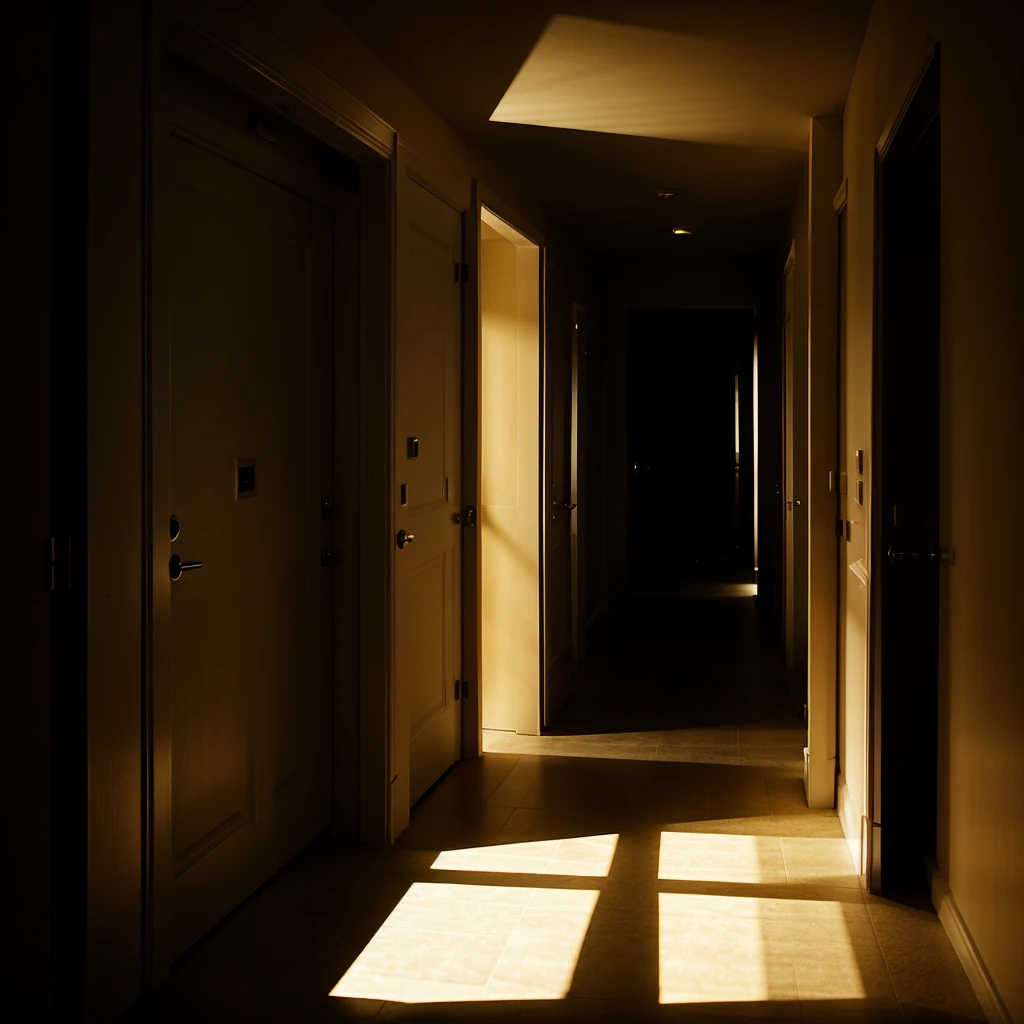 "Shadow in the Corridor" - Low light, The Long Shadow, opened door.