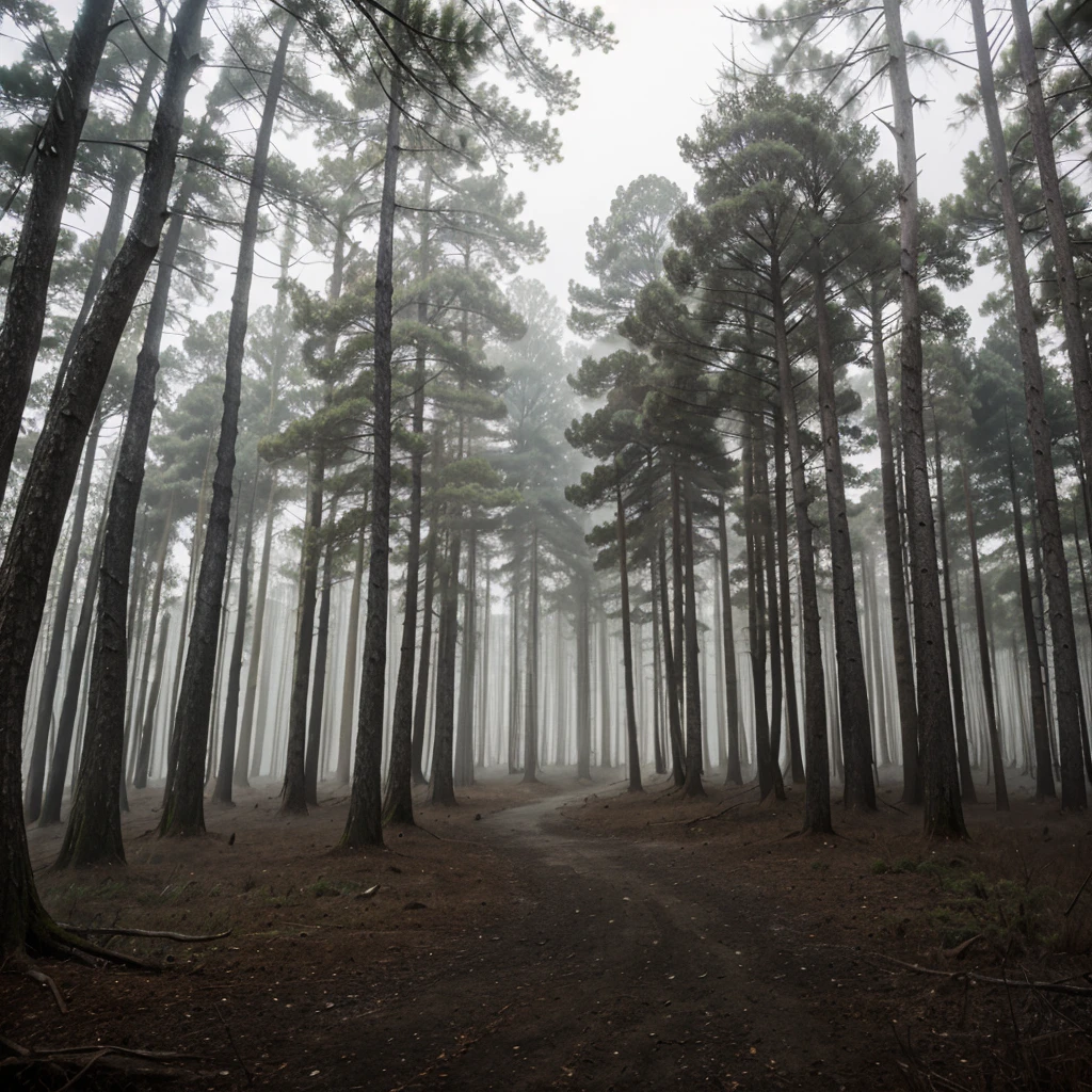 "Whispering Forest" - Thick fog, pale eyes, twisted trees.