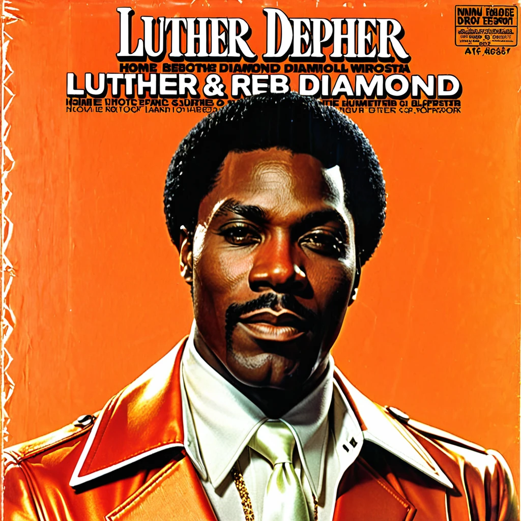 Create a 1970s vinyl album cover for an african-american male r&b superstar named "Luther Diamond". The name of the album is called "Home Depot".