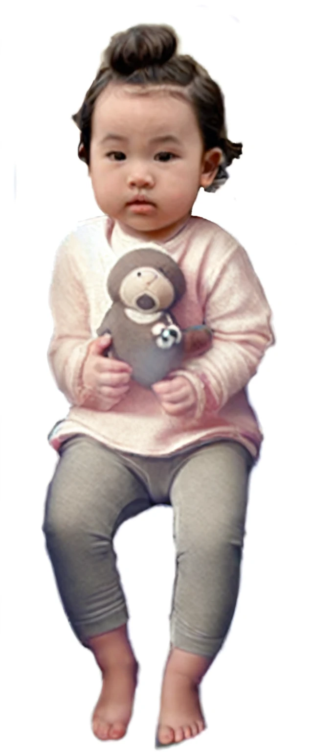arafed baby sitting on a bench holding a stuffed animal, detailed picture, babies in her lap, cheburashka, soami, sitting down, bashful expression, very detailled, fashionable, children's, coloured, adorable, detailed image, ad image, doll in hand, soft!!, holding a teddy bear, modelling, high detailled, children